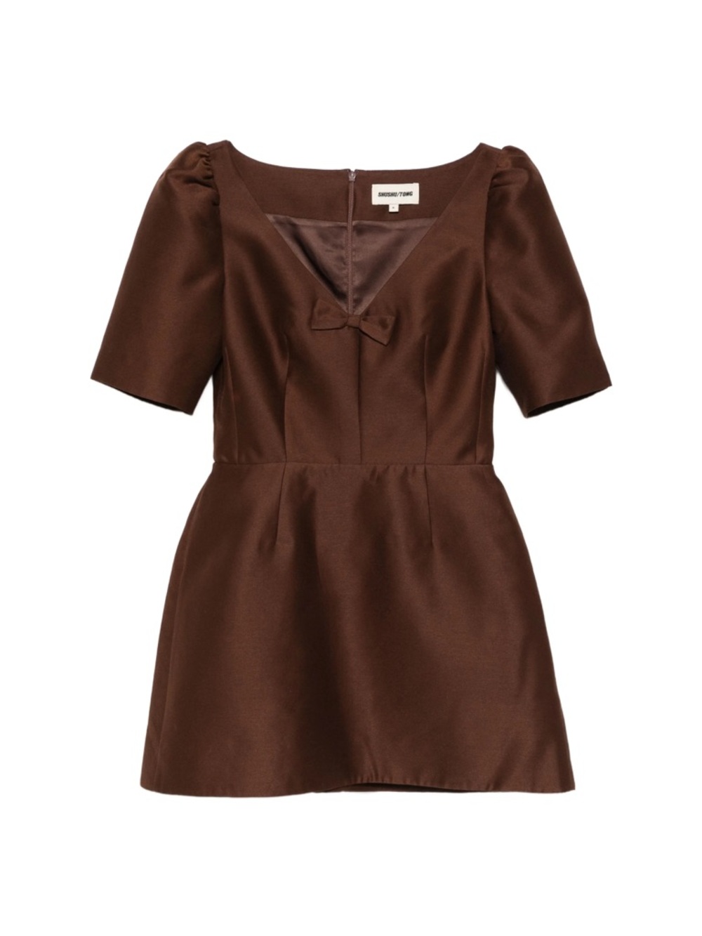 Brown Mini Dress with Bow Detail